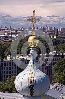 Saint Petersburg cityscape with clouds, trees, avenues from a summit of Smolniy cathedral