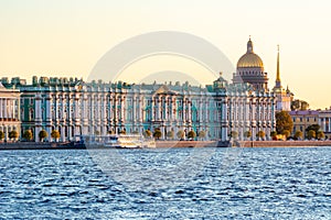 Saint Petersburg cityscape with St. Isaac`s Cathedral, Hermitage museum and Admiralty, Russia