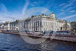 Saint Petersburg. Day view of Hermitage palace and Neva river