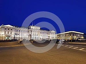 Saint Petersburg Legislative Assembly illuminated at night