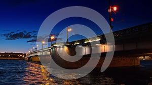 Saint Petersburg, night view of the Troitsky Bridge with illumination