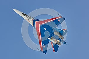 SAINT-PETERSBURG, RUSSIA Aerobatic team `Russian knights` aircraft SU-30
