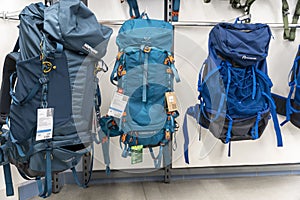 SAINT PETERSBURG, RUSSIA - AUGUST 14, 2022: new hiking backpacks