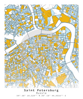Saint Petersburg,Russia,City centre, Urban detail Streets Roads color Map ,vector element template image