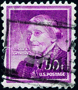 Saint Petersburg, Russia - February 01, 2020: Postage stamp issued in the United States with the image of the Susan B. Anthony,