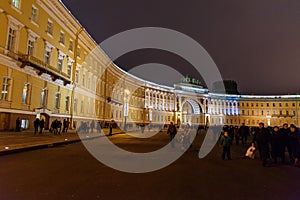 View of General Staff Building at night. Saint Petersburg. Russia