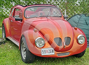 Saint Petersburg, Russia - July 08, 2017: Festival of old Volkswagen car Bughouse Fest 2017. Red Volskwagen beetle in the exhibiti