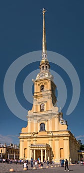 Saint Petersburg, Russia - June 17, 2017: The Cathedral of Peter and Paul in the Peter and Paul fortress. Tourists