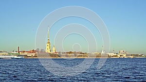 SAINT PETERSBURG, RUSSIA - MARCH 2019: View of Neva river and Peter and Paul Fortress in spring