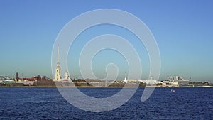 SAINT PETERSBURG, RUSSIA - MARCH 2019: View of Neva river and Peter and Paul Fortress in spring