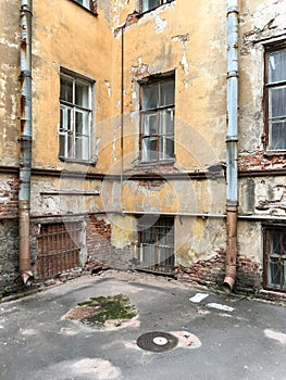 Saint-Petersburg, Russia. Old city landcape. Empty backyard of o