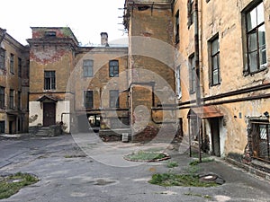 Saint-Petersburg, Russia. Old city landcape. Empty backyard of o