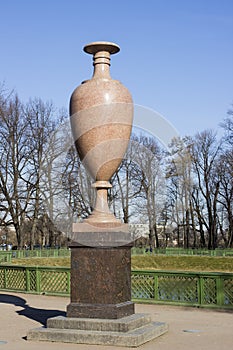 Saint Petersburg, Russia. Porphyry vase in Summer Garden.