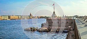 Saint-Petersburg, Russia. View of the water area of the Neva, the pier and Naryshkin bastion of the Peter and Paul Fortress.