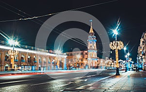 Saint Petersburg streets with Christmas illumination on Nevsky Prospect at night