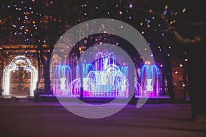 Saint-Petersburg streets with New Year decoration, Christmas illumination on Nevsky Prospect, Russia