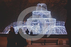 Saint-Petersburg streets with New Year decoration, Christmas illumination on Nevsky Prospect, Russia