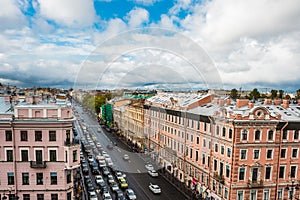 Saint Petersburg, view to Nevsky Prospect from roof top, downtown, old town of St.Petersburg