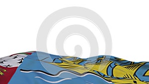 Saint Pierre and Miquelon fabric flag waving on the wind loop. Saint Pierre and Miquelon embroidery stiched cloth banner swaying