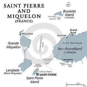 Saint Pierre and Miquelon, overseas collectivity of France, gray map