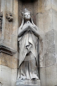 Saint Radegund statue on the portal of the Saint Germain l\'Auxerrois church in Paris