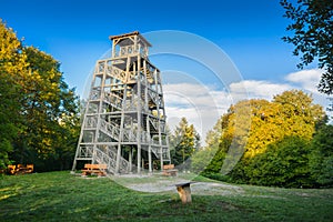Saint Rigaud mountain and his observation tower, Le Beaujolais, France photo