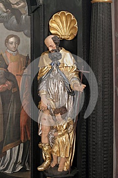 Saint Roch, statue on the altar of Saint Dionysius in the Church of Saint Catherine of Alexandria in Zagreb