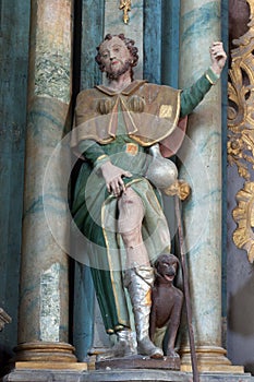 Saint Roch, statue on the altar of Saint Isidore the Laborer in the church of Saint Nicholas in Hrascina, Croatia