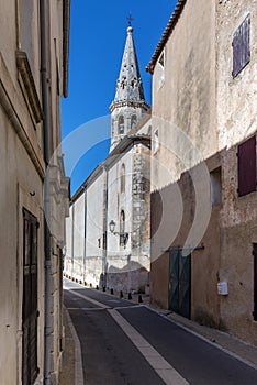 Saint-Saturnin-les-Apt (France) with church tower in background.