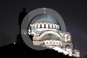 Saint Sava Temple in Belgrade at night.