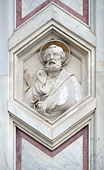 Saint Simon the Apostle, relief on the facade of Basilica of Santa Croce in Florence