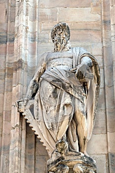 Saint Simon statue on the facade of the Milan Cathedral