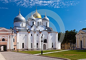 Saint Sophia cathedral in Kremlin, Great Novgorod,Close up in a sunny day