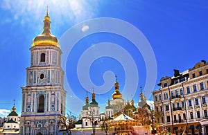 Saint Sophia Cathedral Spires Tower Sun Kiev Ukraine
