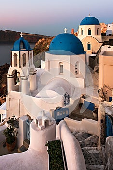 Saint Spyridon Church and Anastasis Church in the Morning, Oia,