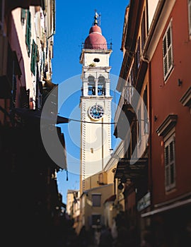 Saint Spyridon Church, a Greek Orthodox church located in Corfu, Kerkyra old town, Ionion Islands, Greece, summer sunny day,