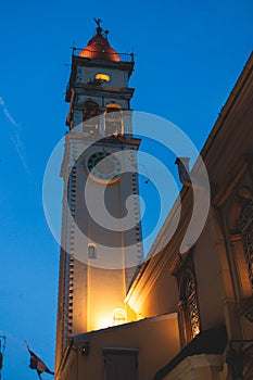 Saint Spyridon Church, a Greek Orthodox church located in Corfu, Kerkyra old town, Ionion Islands, Greece, summer sunny day,