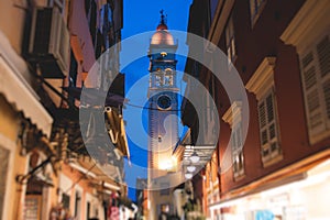 Saint Spyridon Church, a Greek Orthodox church located in Corfu, Kerkyra old town, Ionion Islands, Greece, summer sunny day,