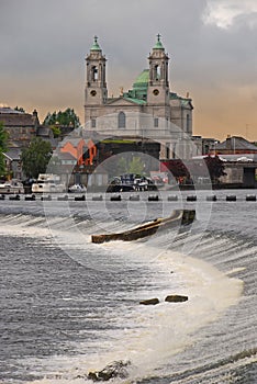 Saint St Peter and Paul`s Church and River Shannon at Athlone Town