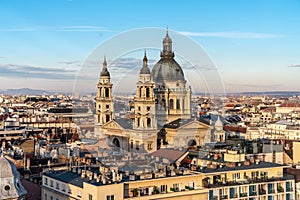 Saint Stephen Basilica in Budapest, Hungary aerial view as seen