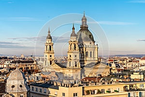 Saint Stephen Basilica in Budapest, Hungary aerial view as seen