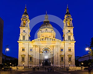 Saint Stephen Basilica lit at night, Budapest, Hungary