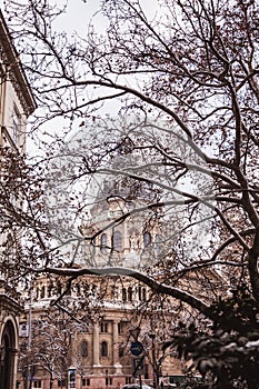 Saint Stephen basilica in winter cover snow, Budapest, Hungary