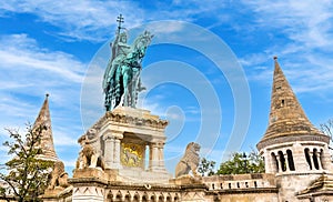 Saint Stephen bronse statue at Fisherman Bastion fortress in Budapest