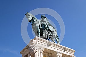 Saint Stephen at the Fishermans Bastion on the Castle hill in Budapest