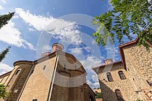 In Saint Stephen Holy Monastery courtyard the visitors face the entrance of the new Athonite style Catholicon