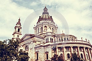 Saint Stephen's basilica, Budapest, Hungary, retro photo filter