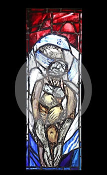 Saint Teresa of Calcutta, stained glass window in St. John church in Piflas, Germany