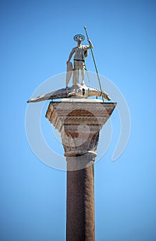 Saint Theodor statue on a column in Venice on the Piazza San Mar