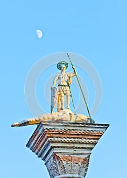 Saint Theodore at the San Marco, Venice, with the moon in the background